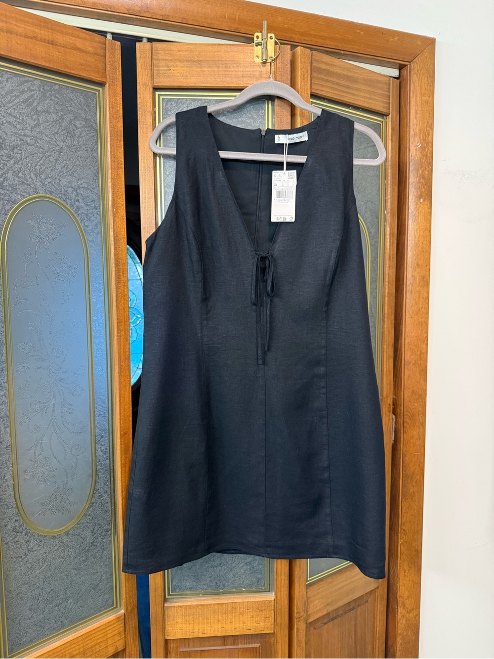 MNG BLACK Ladies Sleeveless Black Linen-Blend Shift Dress, BRAND NEW